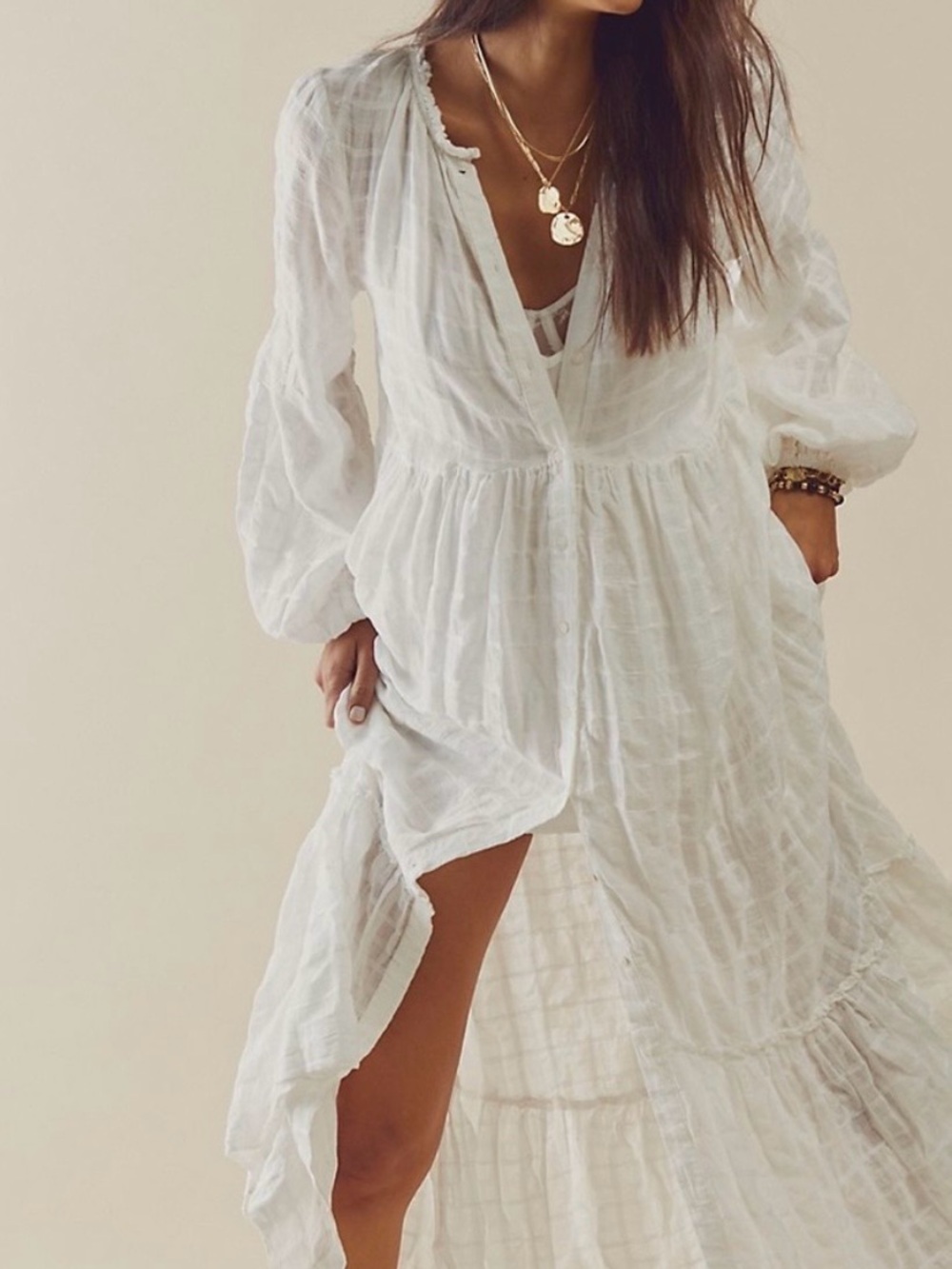 FREE PEOPLE Edie Maxi Dress White NWT Size Large - Picture 2 of 15